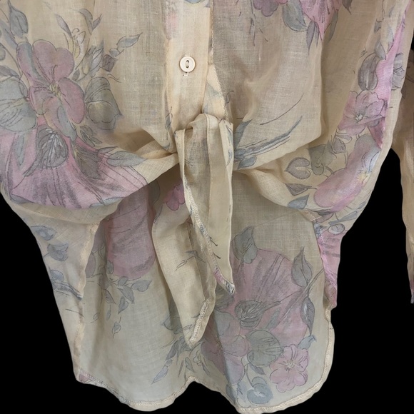 VTG American Thunder Floral Sheer Tie Front Blouse, 1980s-90s, Butterfly Arms M - Picture 3 of 9